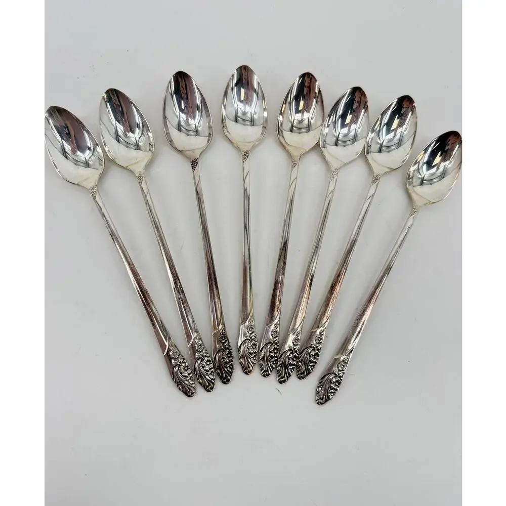 Oneida Evening Star Iced Tea Spoons Long Handle Silverplate 1950s Lot of 8